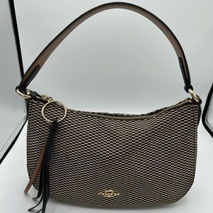 Vintage Coach Black and Tan Checkered Shoulder Bag with Leather Details